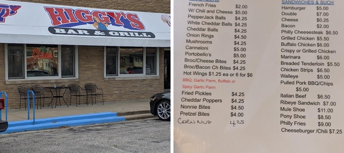 Higgys bar and grill Menu