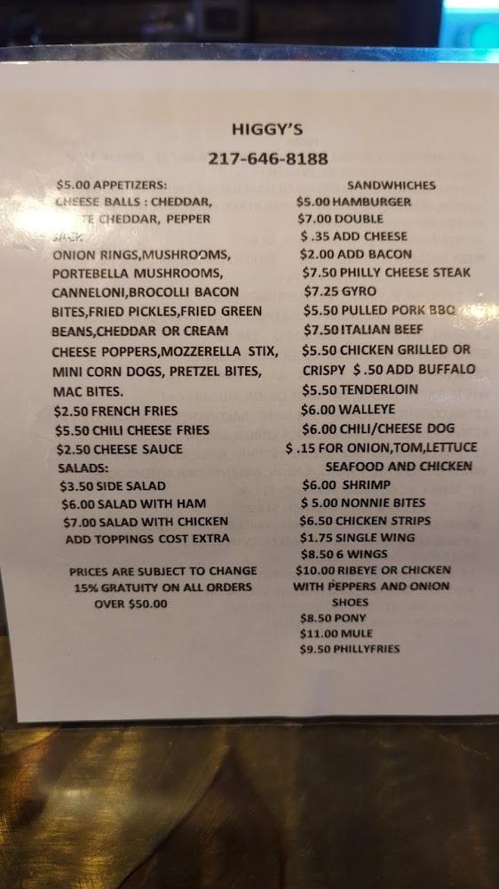 Higgys bar and grill Menu image 2